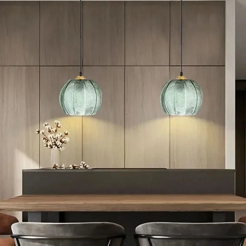 Ribbed Glass Botanical Pendant Light Banlux – Green