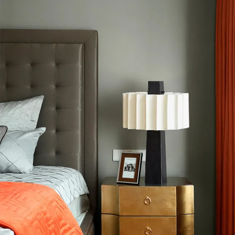 Nordic Matte Black Pleated-Shade Table Lamp Orvantis – Lifestyle, Bedside Table