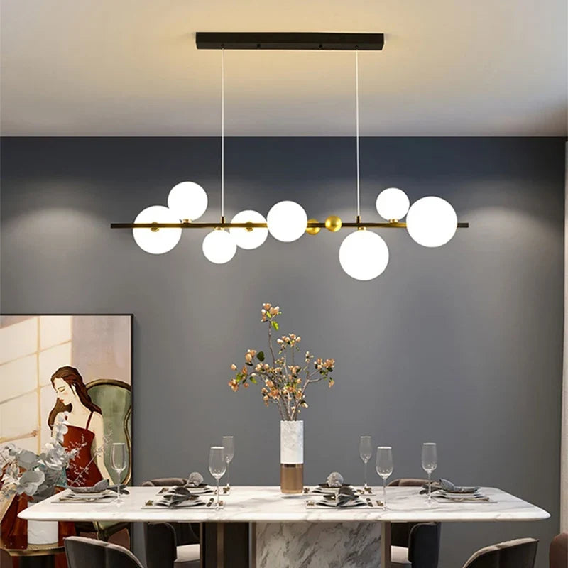 Sculptural Alloy Linear Chandelier Morvelia – Black Frame, Frosted Opal Glass, Alternate View