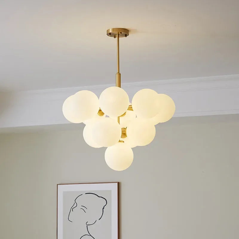 Gornox glass bubble chandelier in a warm living room
