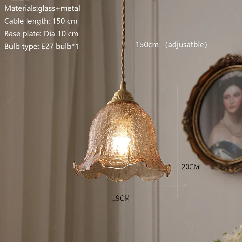 Parelia pendant light — Brass fitting, 19 x 20 cm ice-crackle glass shade