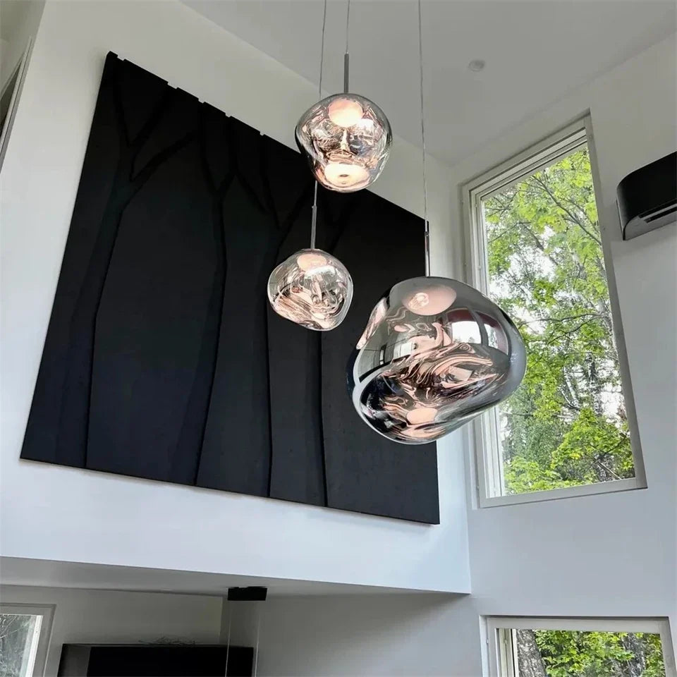 Melted Metallic Globe Pendant Light – Quieton – Lifestyle Dining Room