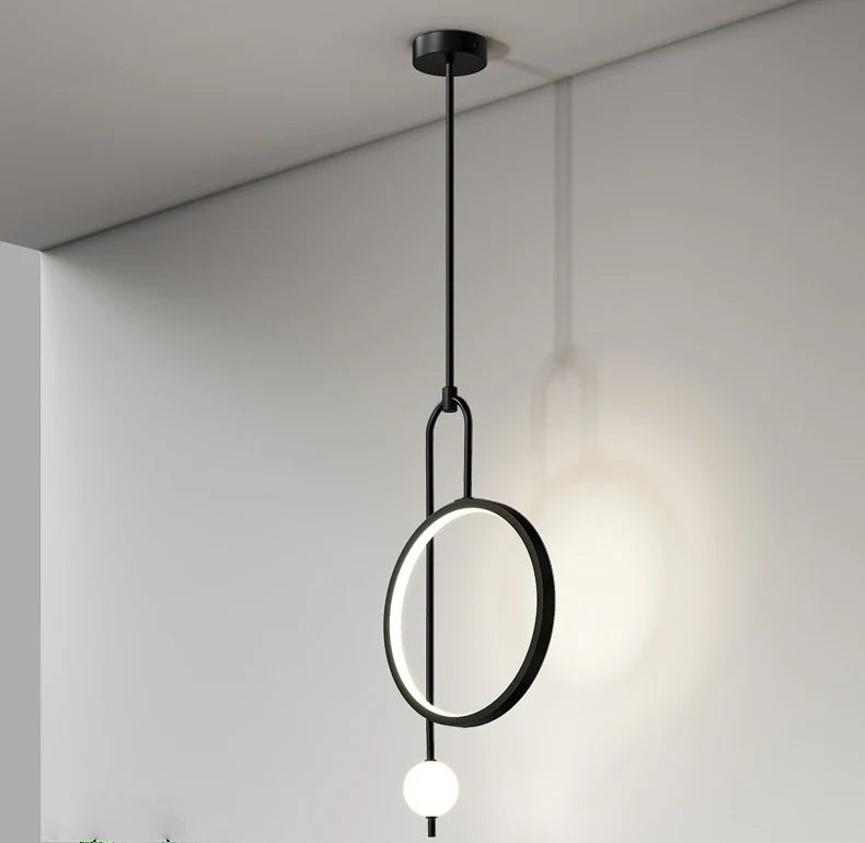 Modern Metal Ring Pendant Light Circlion — Black