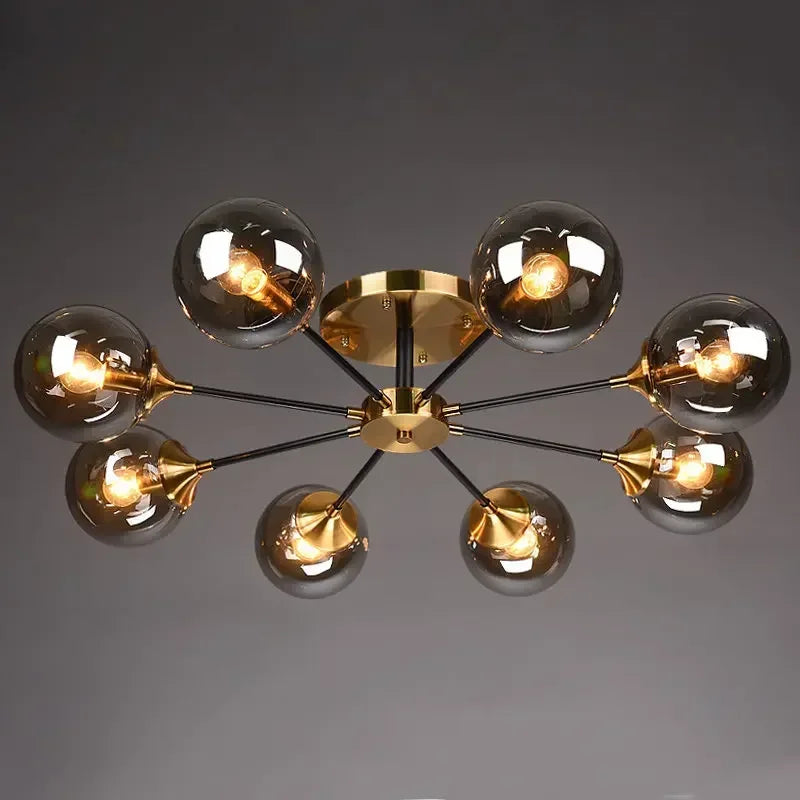 Glass Globe Sputnik Chandelier Szaelindra - 6-Head clear glass, studio detail