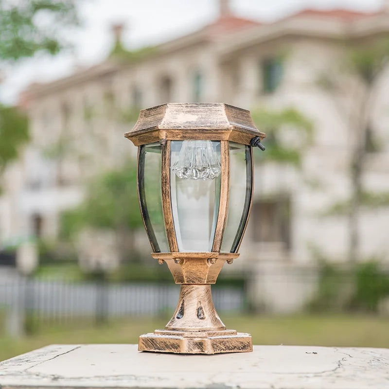 Traditional Solar Lantern Pillar Light – Auberon – Bronze, Close-up