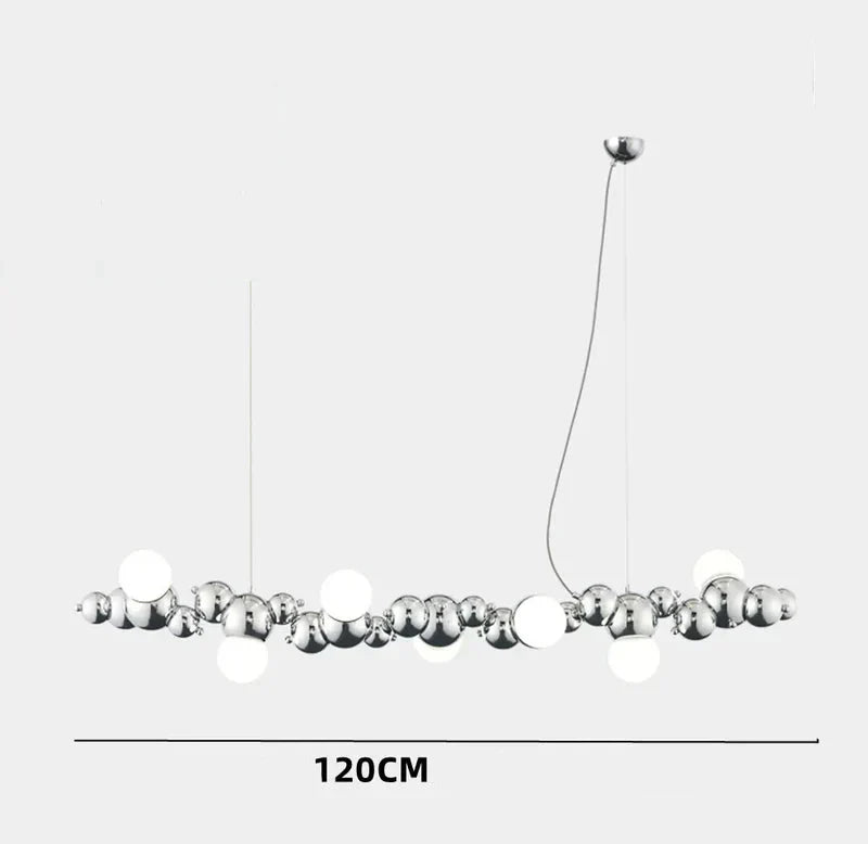 Sculptural Metal Bubble Chandelier – Lumivorn – Chrome, 7-Light, 120cm Dimensions