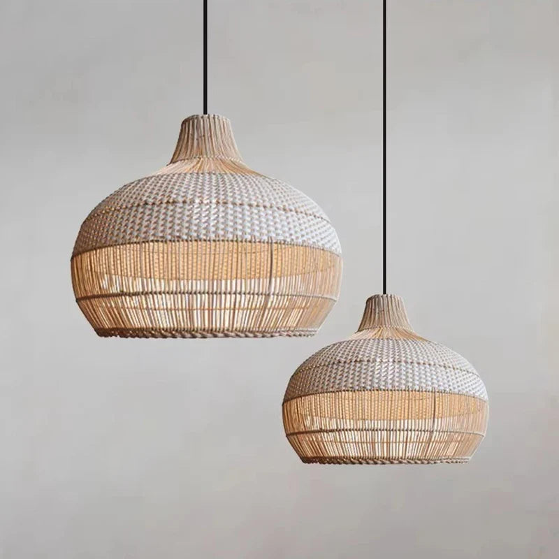 Nordic Rattan Drum Pendant Light Etavorn – Lifestyle View 2
