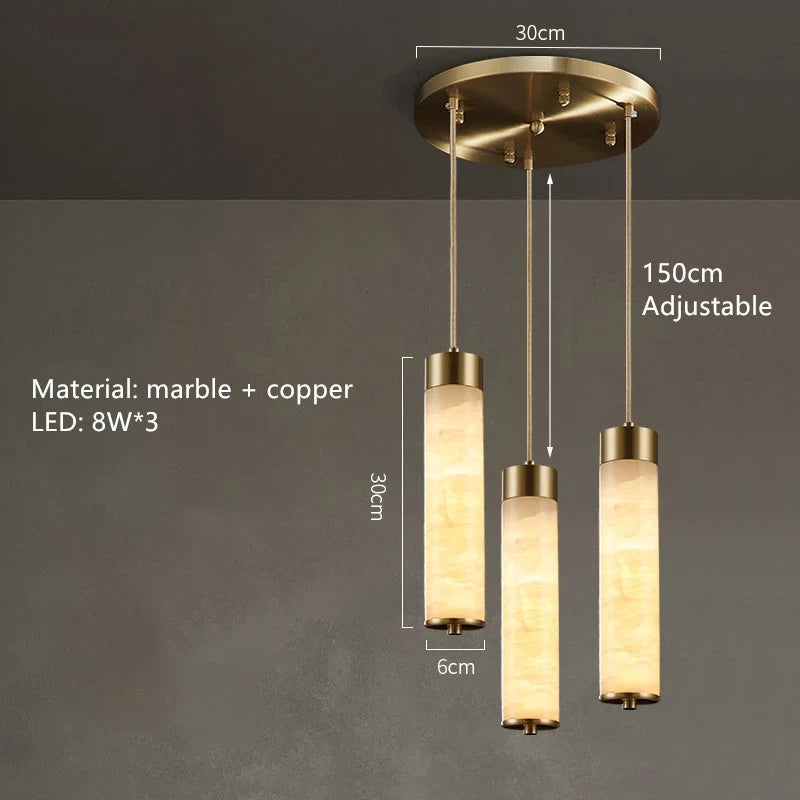 Italian Marble & Brass Pendant Light Fuaelion – 3 Heads Round Base Dimensions