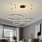 Contemporary Aluminium Ring Pendant Light Canorus – Black Finish, 3-Ring Detail
