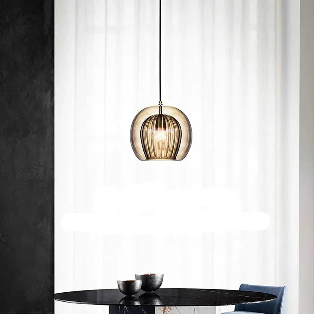 Fluted Glass Globe Pendant Light Celvorn – Lifestyle View 3