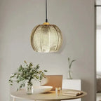 Ribbed Glass Botanical Pendant Light Banlux – Amber