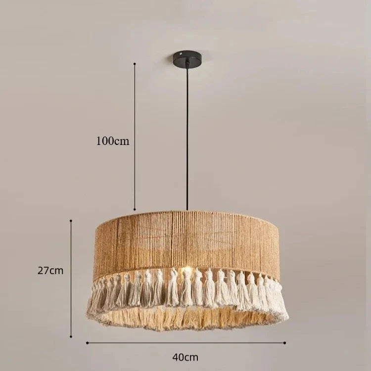 Handwoven Hemp Rope Tassel Pendant Light – Laelith – Drum Pendant 40cm