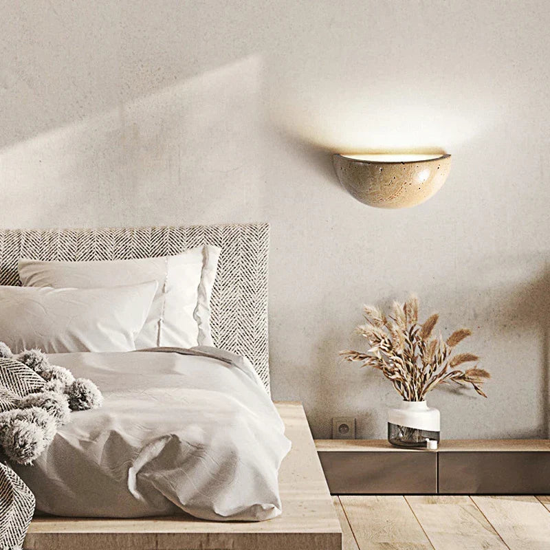 Ocrevox yellow travertine half-dome wall sconce