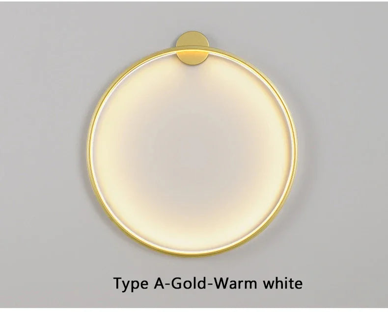 Minimalist Circular LED Wall Sconce Adelvox – Full Disc Gold Detail