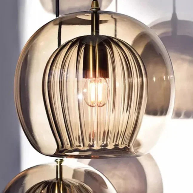 Fluted Glass Globe Pendant Light Celvorn – Product Detail 12
