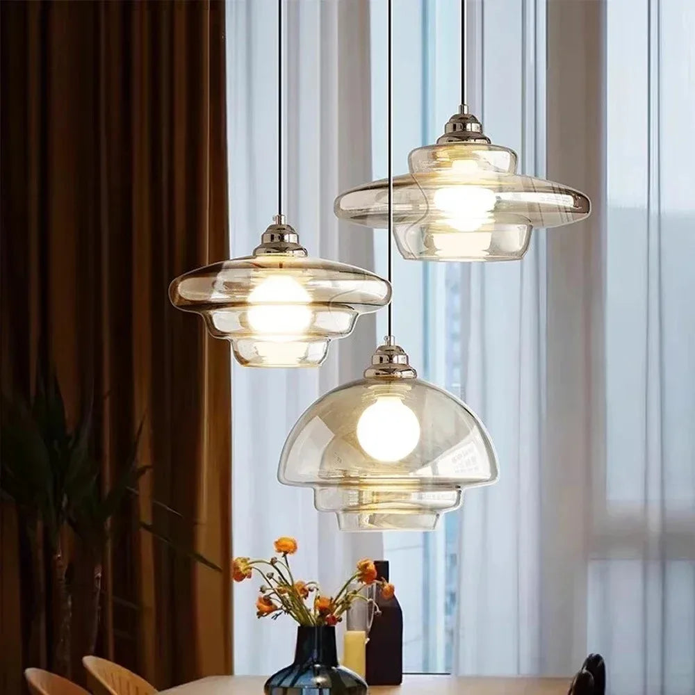 Isavorn Hand-Blown Glass Pendant – Amber, group of three sizes