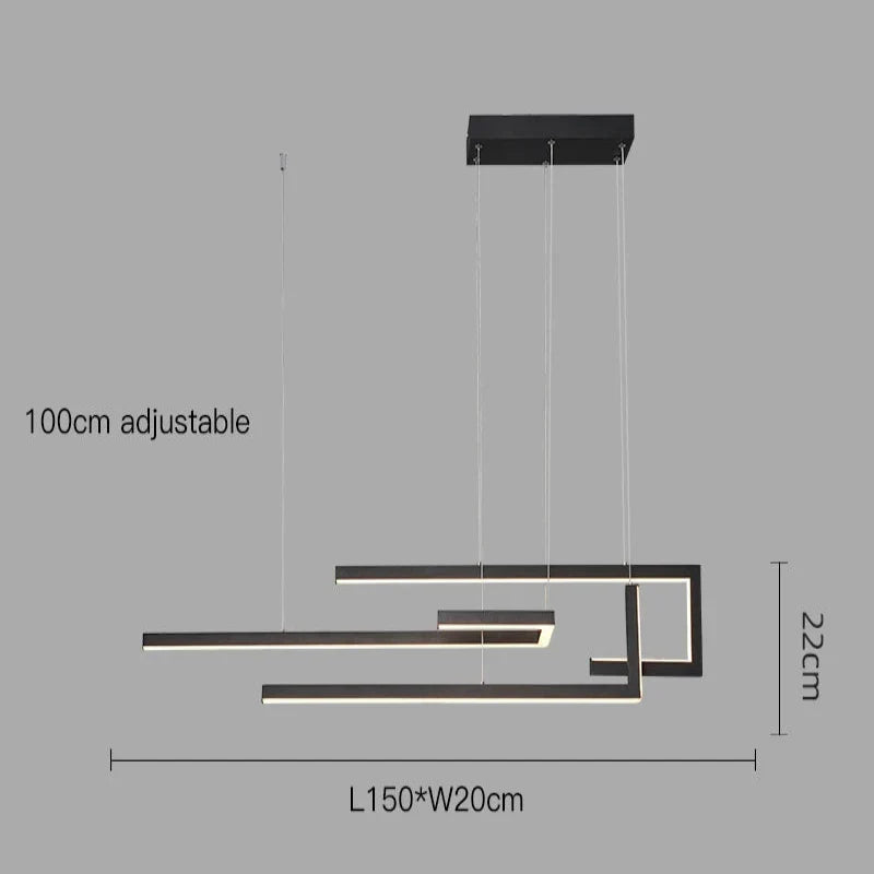 Aurelux matte black pendant, 150cm, dimensions diagram