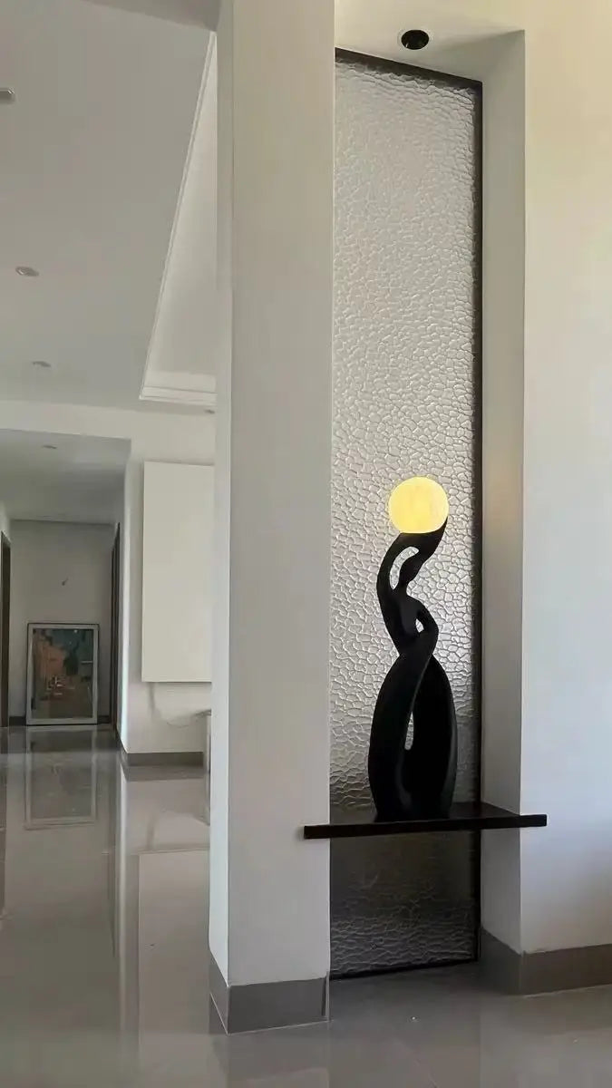 Sculptural Twisted Figure Moon Globe Floor Lamp – Gelrix – Black Lifestyle