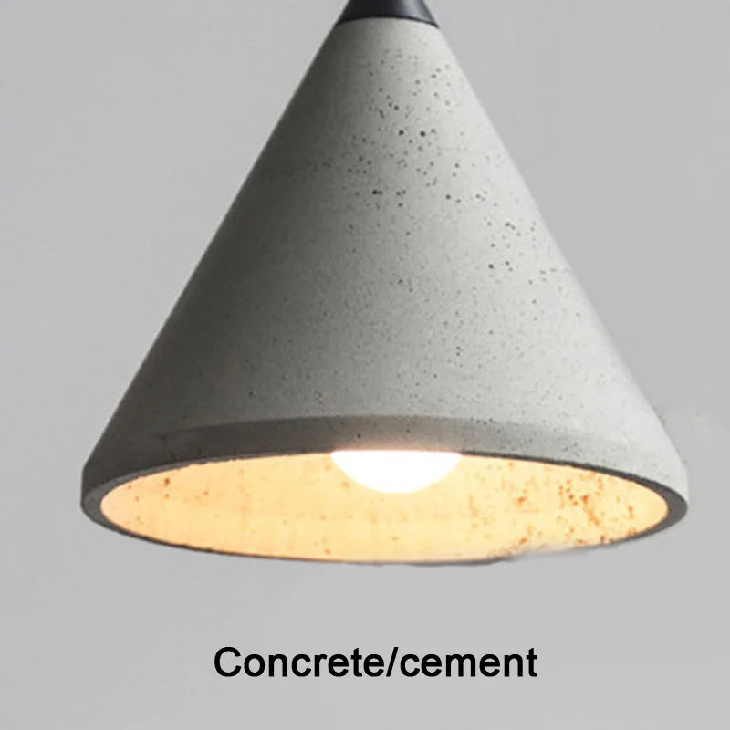 Raw Concrete Cone Pendant Light Evaelvix – Close-up Lit