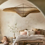 Woven Bamboo Disc Pendant Light Zuaelion – Hero Shot