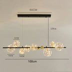 Sculptural Alloy Linear Chandelier Morvelia – Dimensions (Black Frame, Starlight Filament Glass)