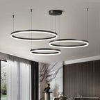 Modern LED Ring Chandelier – Nbeloria – Black, Three-Ring Cascade (40–80cm)