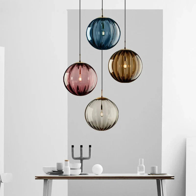 Fluted Glass Sphere Pendant Light Hraelox – Hero Shot