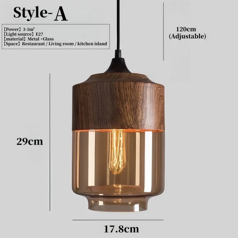Walnut Amber Glass Pendant Light – Qzaelvix – Lifestyle View 4