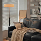 Frosted Glass and Oak Drum Floor Lamp Telvara