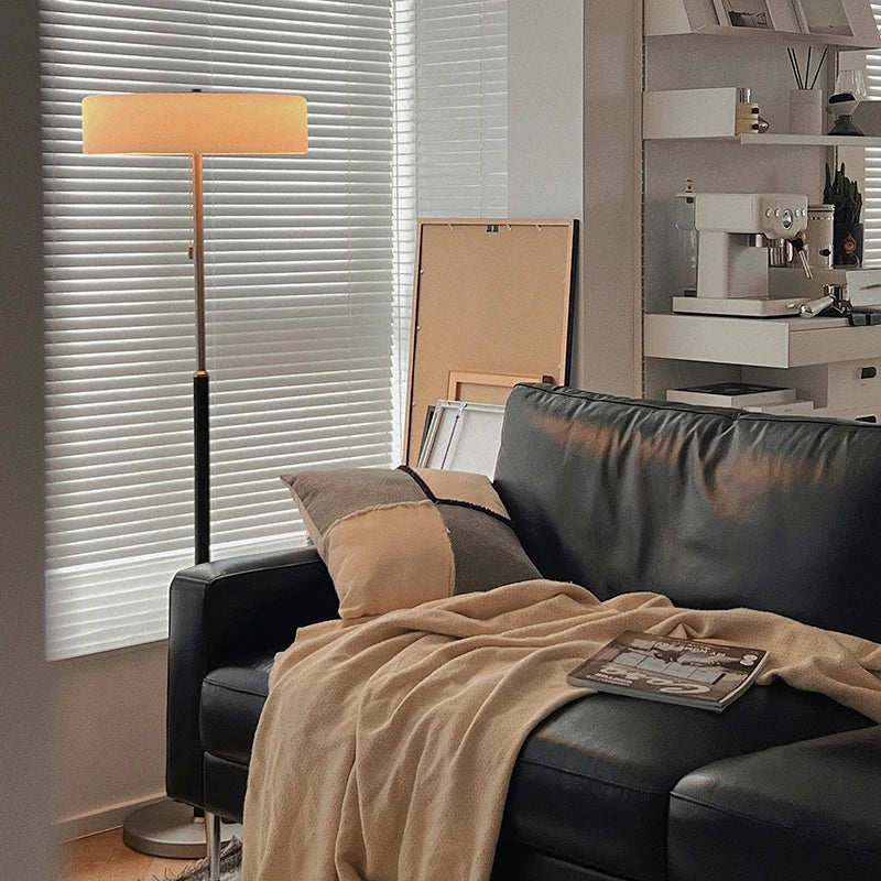 Frosted Glass and Oak Drum Floor Lamp Telvara