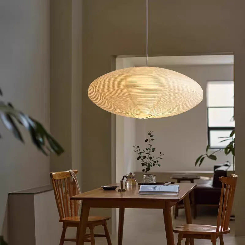 Japanese Washi Paper Disc Pendant Light – Kamitori – Lifestyle View 4