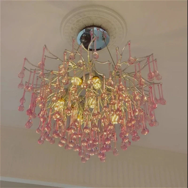 Nwaelorn pink crystal chandelier — bedroom lifestyle