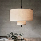 Two-Tier Linen Drum Pendant Light Farvelia – Lifestyle View, Ø60cm