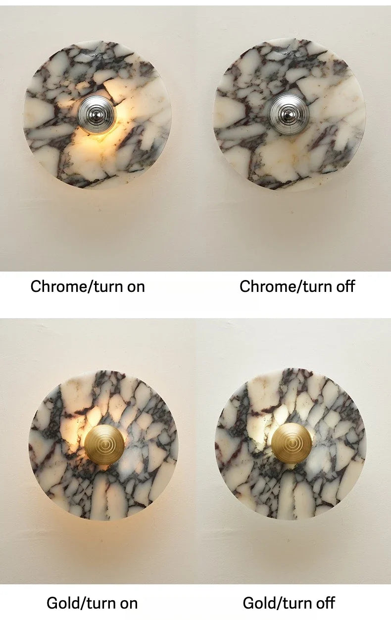 Marble Disc Brass Centre Wall Sconce – Marbrion – On/Off Detail