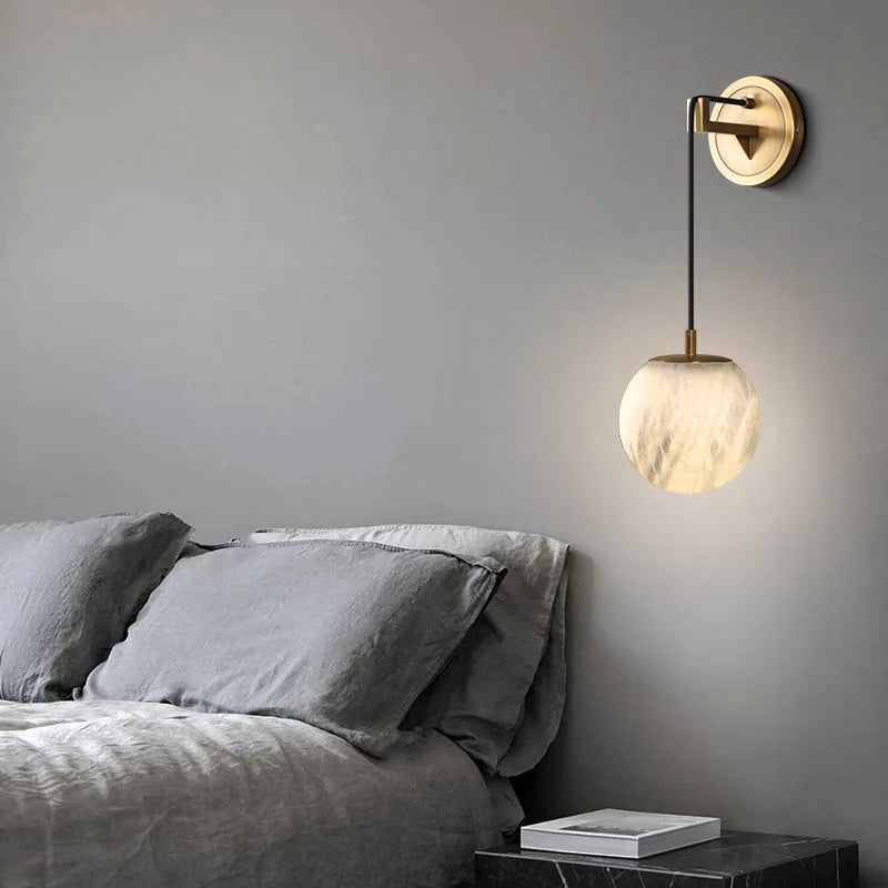 Alabaster Marble Swing-Arm Wall Sconce Torello - Gold, Bedside Lifestyle