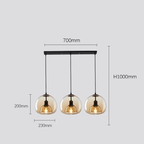 Glass Globe Cluster Pendant Trivorn – 3-Light Rect. Base, Cognac, Dimensions