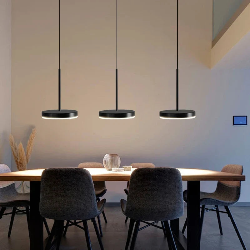 Flat LED Disc Pendant Light – Dcelion – 3 Heads Row Installation