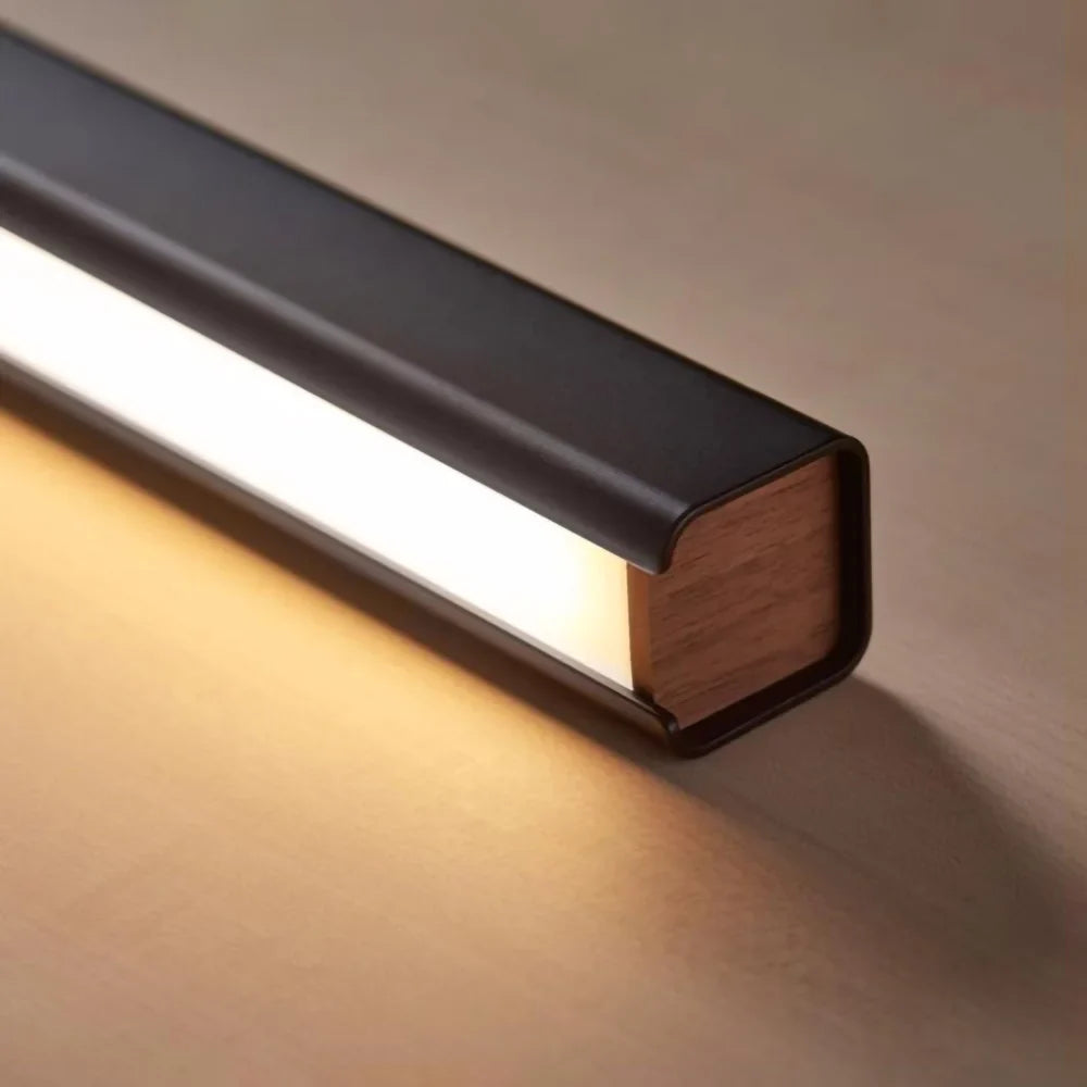Sculptural Linear Metal Pendant Light Velthor – Wood and Acrylic Diffuser Detail