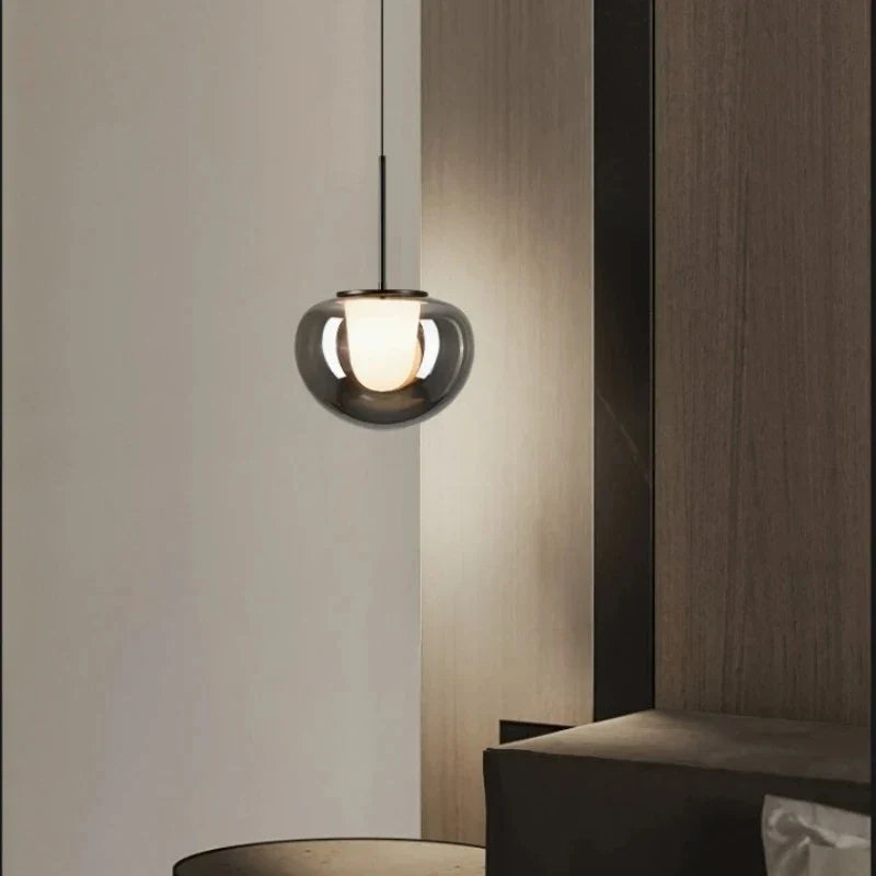 Mzaelvix glass globe pendant – smoke grey, isolated studio view showing double-glass structure