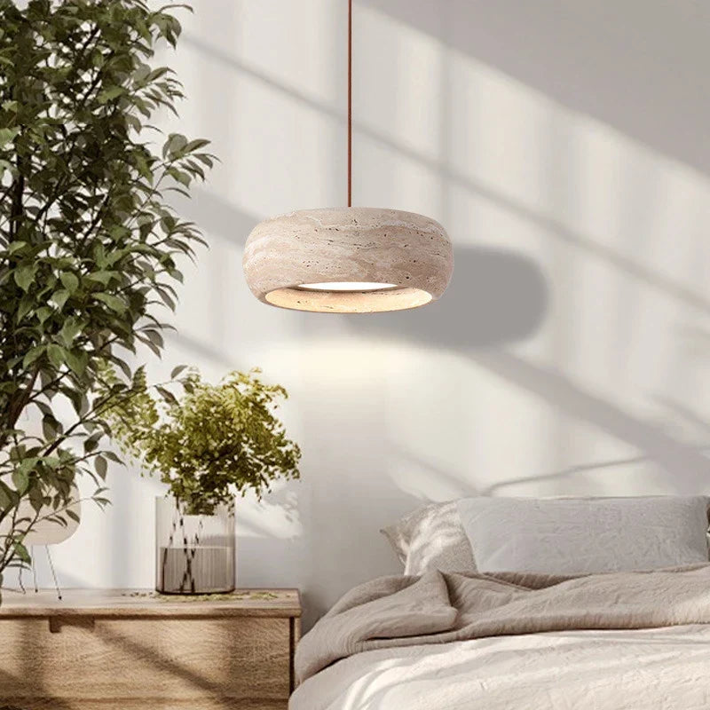 Modern Travertine Torus Pendant Light Forelo – Close-Up Detail