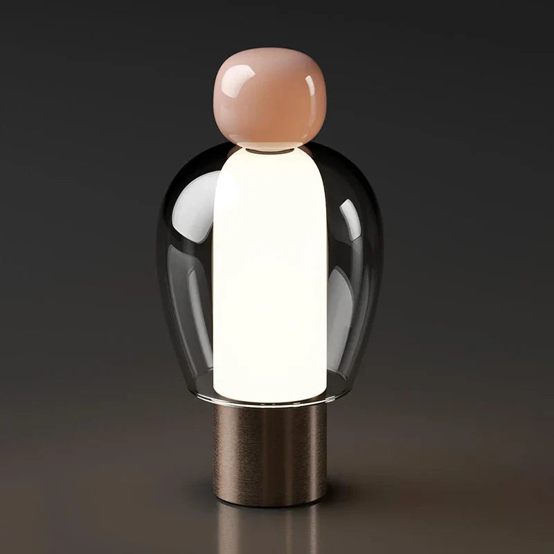 Harovant table lamp, Blush Cap – Bronze Base finish, lit