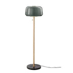 Minimalist Smoked Glass Floor Lamp Quieton — full studio view, smoked glass shade, wood pole, marble base