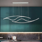 Double-Wave Aluminum LED Linear Pendant Light Cerox – Chrome, dining room lifestyle