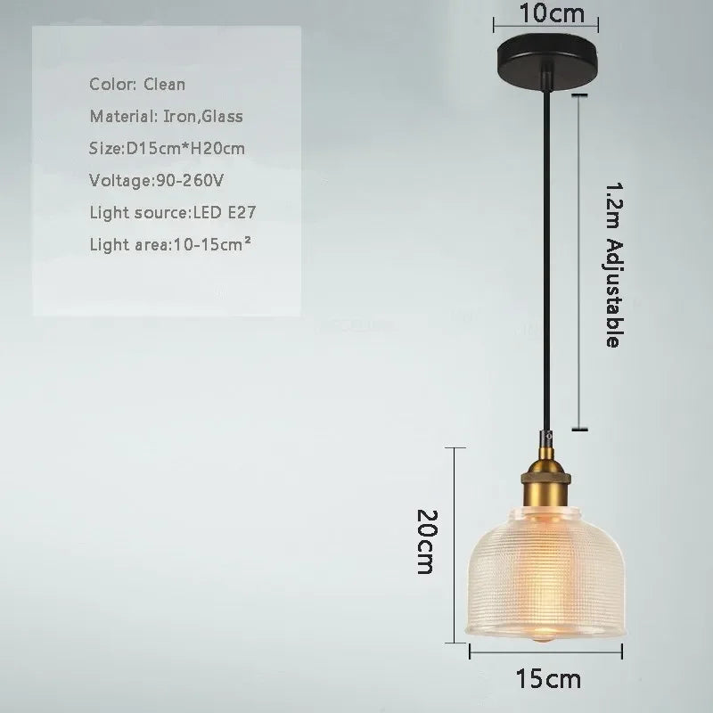 Ribbed Glass Bell Pendant Light Gilnox – Clear Dimensions