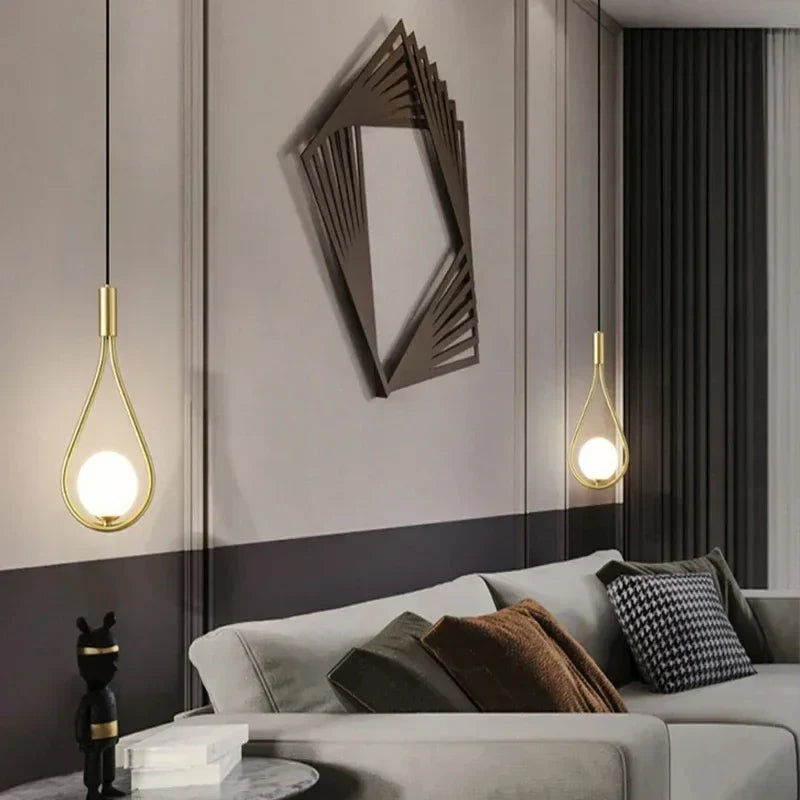 Modern Wire-Frame Glass Globe Pendant Light Veloran – Gold, living room pair