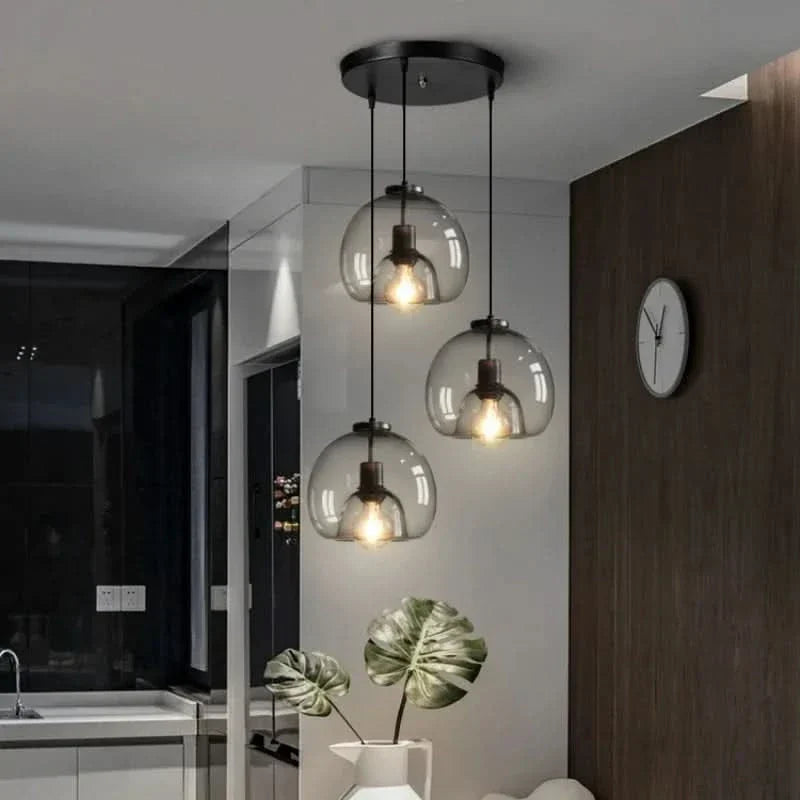 Glass Globe Cluster Pendant Trivorn – 3-Light Round Base, Smoked Gray, Lifestyle