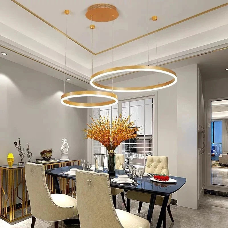 Modern LED Ring Chandelier – Nbeloria – Gold, Two-Ring Composition (40–60cm)