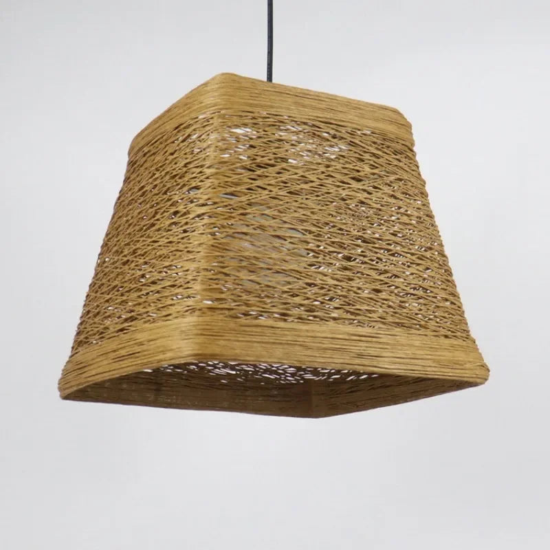 Handwoven Rattan Square Pendant Light Torvyn – Lifestyle View 4