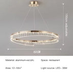 Ecelvor single ring 60cm dimensions, 150cm adjustable drop, 38W LED