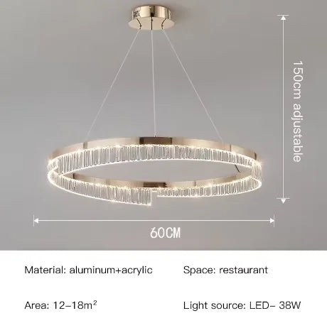 Ecelvor single ring 60cm dimensions, 150cm adjustable drop, 38W LED